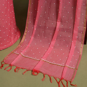 Pink Hand Embroidery 2pc Mul Chanderi Chikankari Dress Material