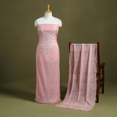 Hand Embroidery 2pc Mul Chanderi Chikankari Dress Material