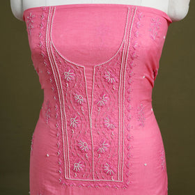 Pink Hand Embroidery 2pc Mul Chanderi Chikankari Dress Material
