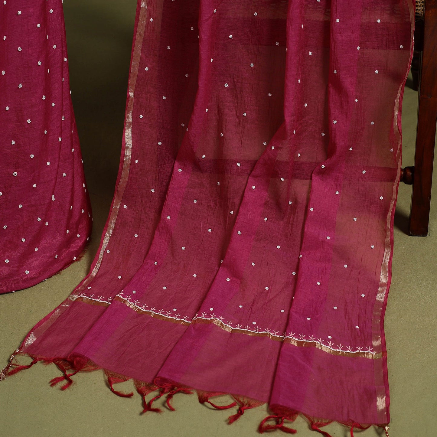 Pink - hand embroidery 2pc mul chanderi chikankari