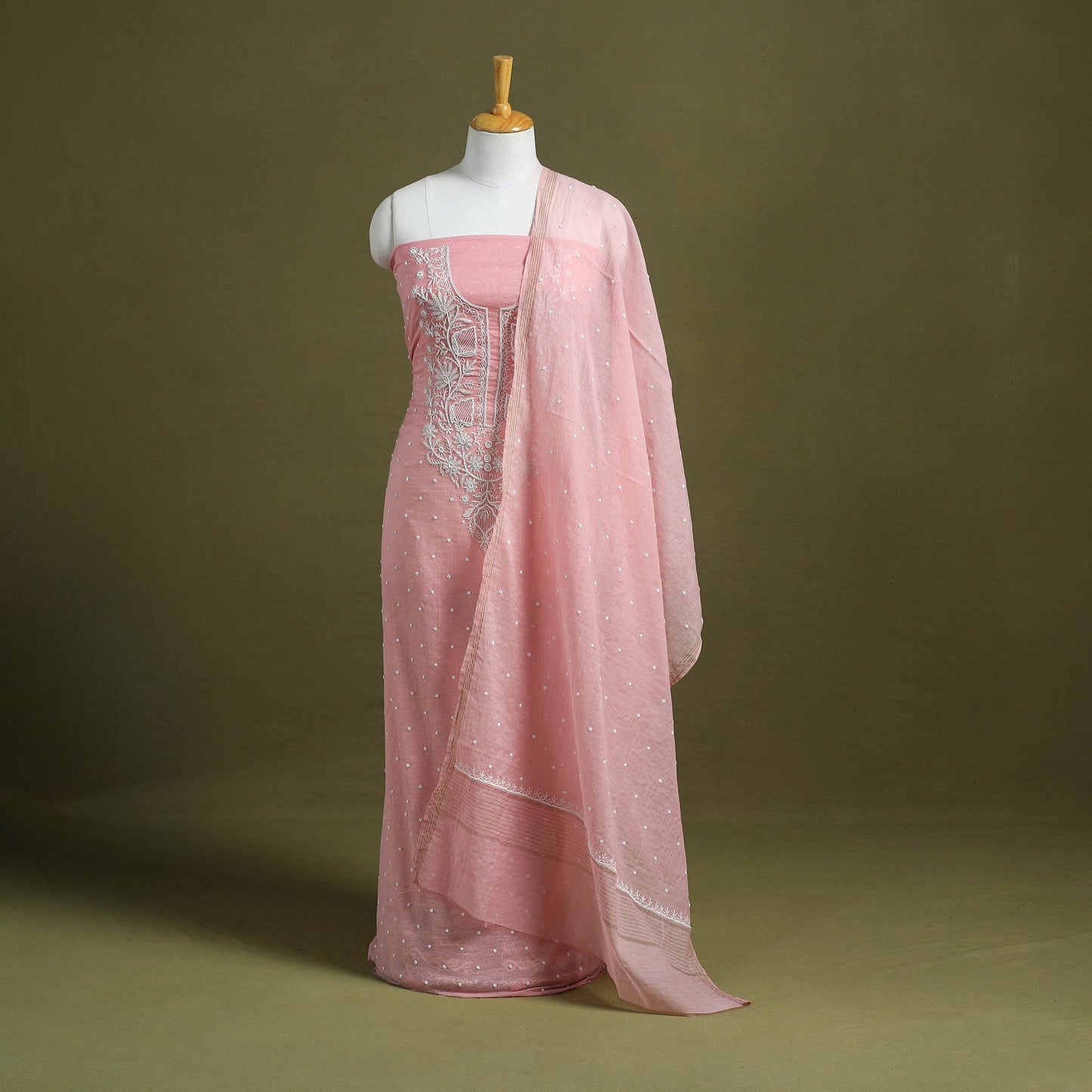 Hand Embroidery 2pc Mul Chanderi Chikankari Dress Material