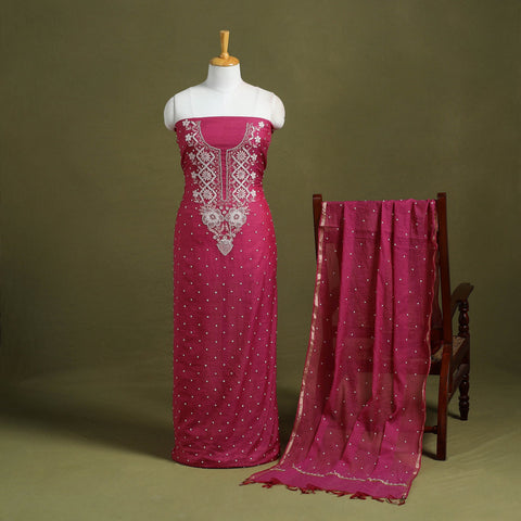 Pink - hand embroidery 2pc mul chanderi chikankari