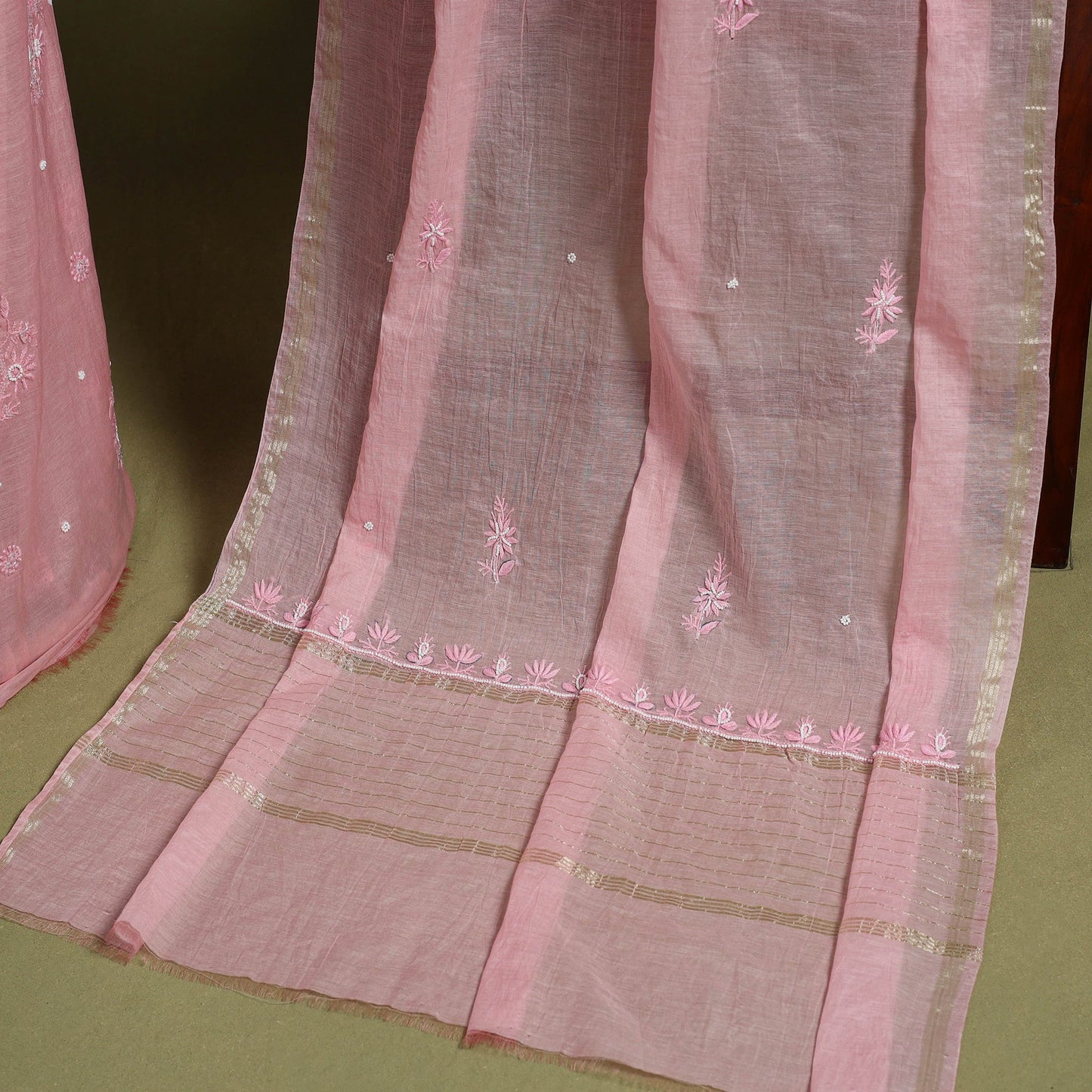 Hand Embroidery 2pc Mul Chanderi Chikankari Dress Material