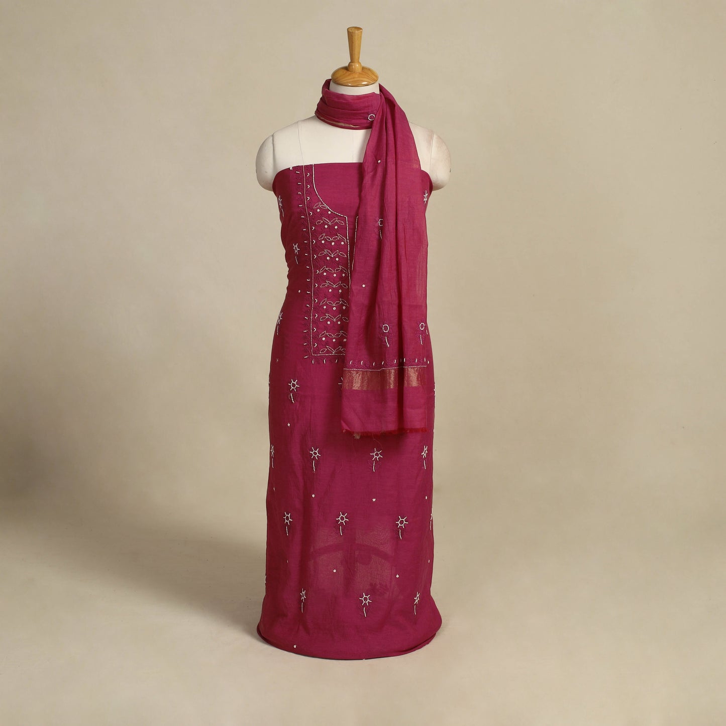 Pink Hand Embroidery 2pc Mul Chanderi Chikankari Dress Material