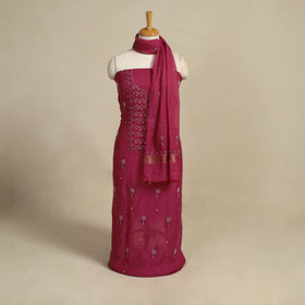 Pink Hand Embroidery 2pc Mul Chanderi Chikankari Dress Material