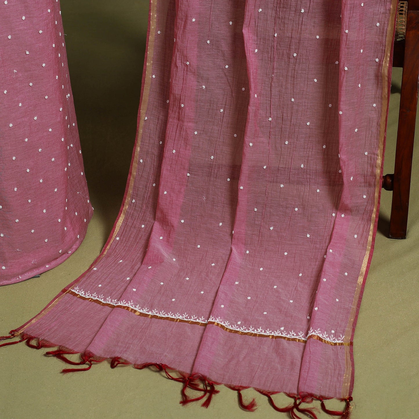 Pink Hand Embroidery 2pc Mul Chanderi Chikankari Dress Material