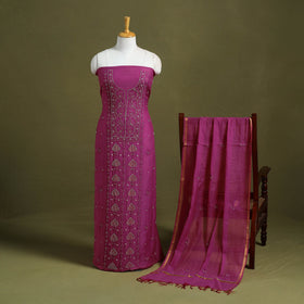 Hand Embroidery 2pc Mul Chanderi Chikankari Dress Material