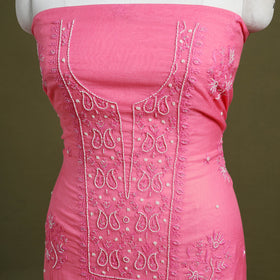 Pink Hand Embroidery 2pc Mul Chanderi Chikankari Dress Material