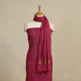 Pink Hand Embroidery 2pc Mul Chanderi Chikankari Dress Material
