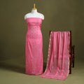 Pink Hand Embroidery 2pc Mul Chanderi Chikankari Dress Material