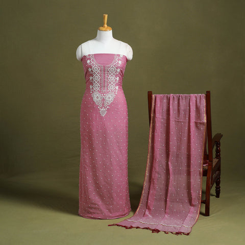 Pink Hand Embroidery 2pc Mul Chanderi Chikankari Dress Material