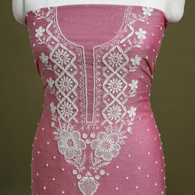 Pink Hand Embroidery 2pc Mul Chanderi Chikankari Dress Material
