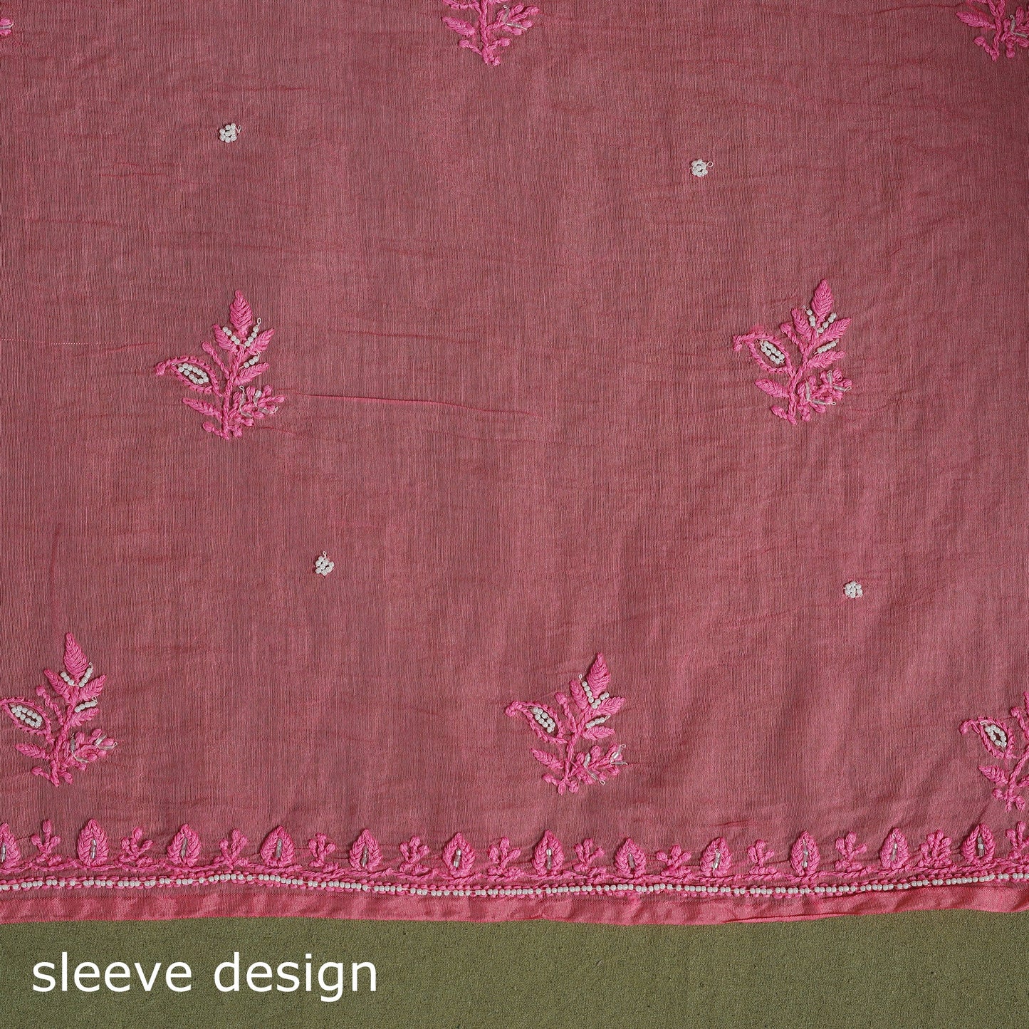 Pink Hand Embroidery 2pc Mul Chanderi Chikankari Dress Material