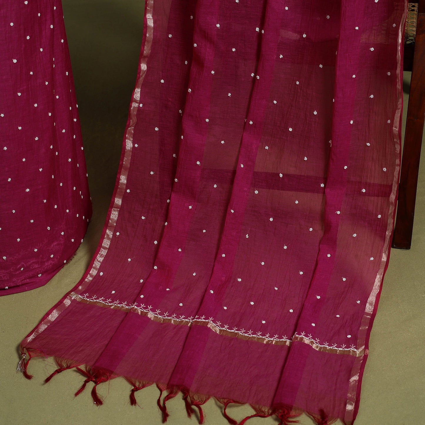 Pink Hand Embroidery 2pc Mul Chanderi Chikankari Dress Material