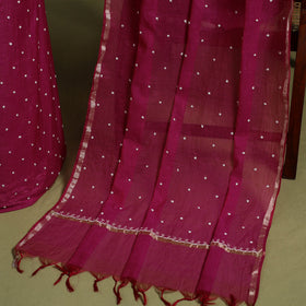 Pink Hand Embroidery 2pc Mul Chanderi Chikankari Dress Material