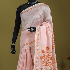 Pink - hand embroidery chanderi silk kashida saree
