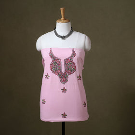 Pink Hand Embroidery Cotton Kashida Kurta Material