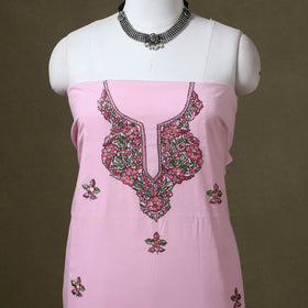 Pink Hand Embroidery Cotton Kashida Kurta Material