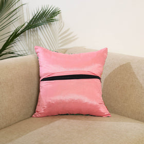 Pink Hand Embroidered Cushion Cover in Chanderi Silk