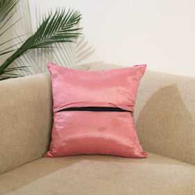 Pink Hand Embroidered Cushion Cover in Chanderi Silk