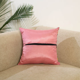 Pink Hand Embroidered Cushion Cover in Chanderi Silk