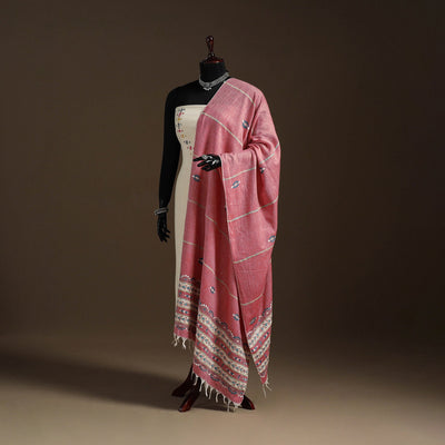 Pink Hand Embroidery Khes Handwoven Cotton Kantha Dupatta