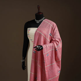 Pink Hand Embroidery Khes Handwoven Cotton Kantha Dupatta