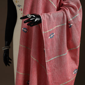 Pink Hand Embroidery Khes Handwoven Cotton Kantha Dupatta