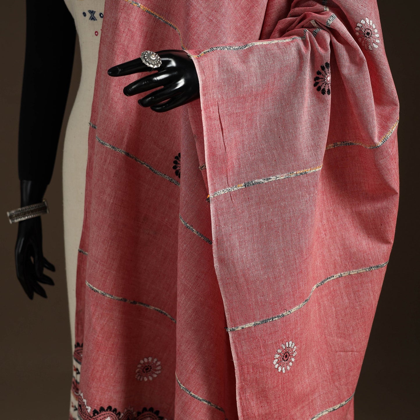 Pink - hand embroidery khes handwoven cotton kantha dupatta