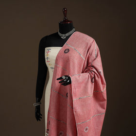 Pink - hand embroidery khes handwoven cotton kantha dupatta