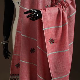 Pink - hand embroidery khes handwoven cotton kantha dupatta