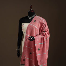 Pink - hand embroidery khes handwoven cotton kantha dupatta