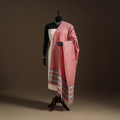 Pink - hand embroidery khes handwoven cotton kantha dupatta