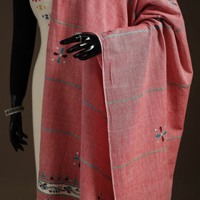 Pink - hand embroidery khes handwoven cotton kantha dupatta