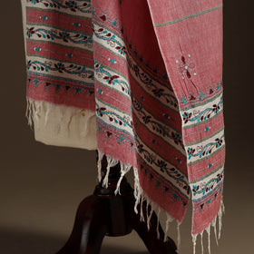 Pink - hand embroidery khes handwoven cotton kantha dupatta