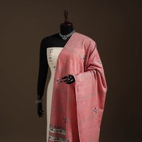 Pink - hand embroidery khes handwoven cotton kantha dupatta
