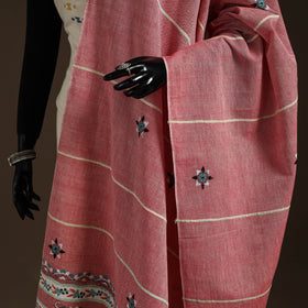 Pink Hand Embroidery Khes Handwoven Cotton Kantha Dupatta