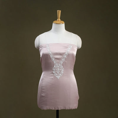 Buy Pink Hand Embroidery Modal Silk Kurta Material