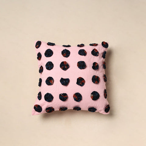 Pink - hand embroidery phool cushion cover 18 - handcrafted