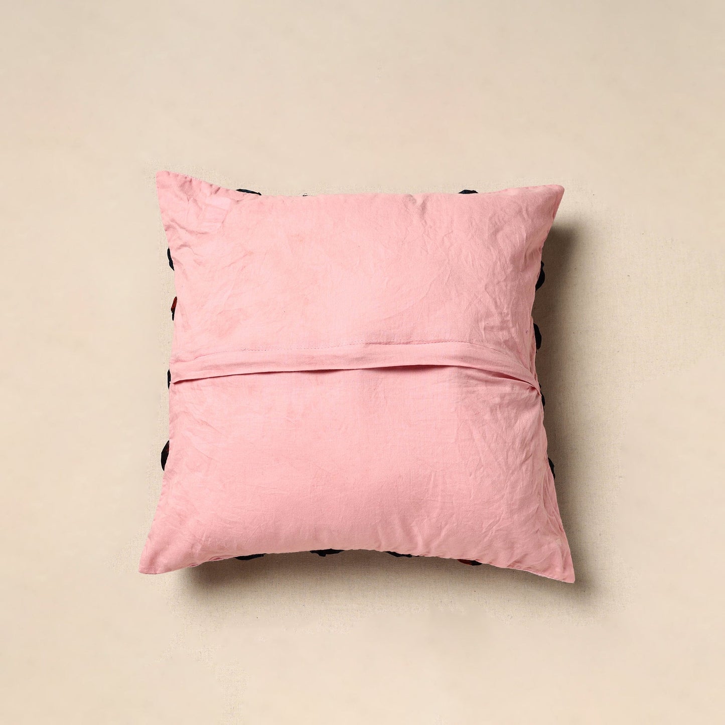 Pink - hand embroidery phool cushion cover 18 - handcrafted