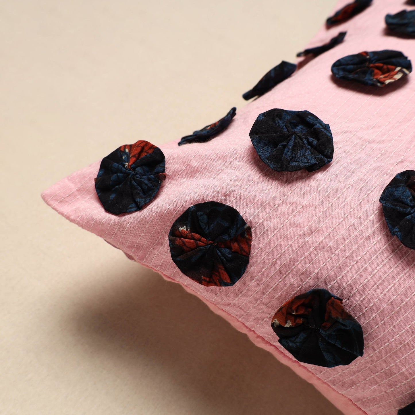 Pink - hand embroidery phool cushion cover 18 - handcrafted