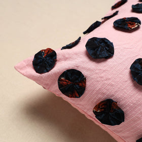 Pink - hand embroidery phool cushion cover 18 - handcrafted