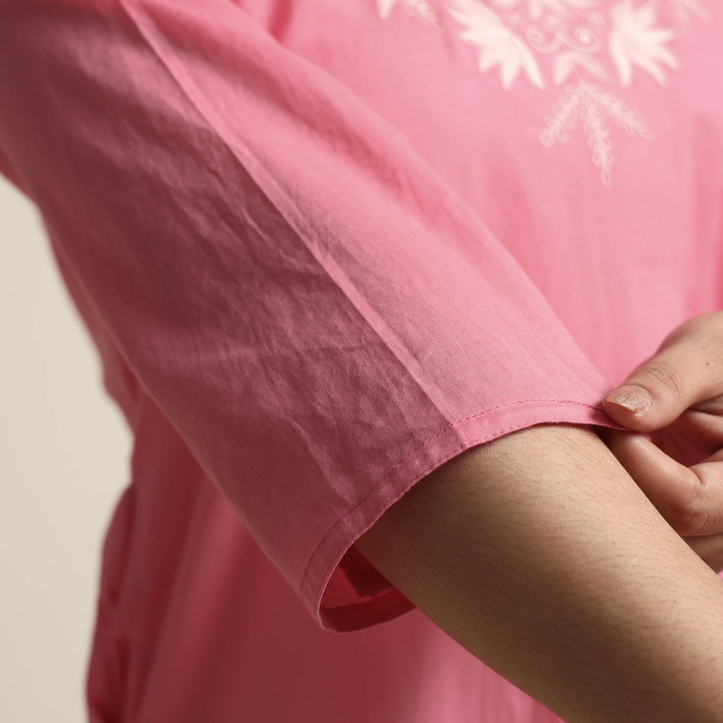  Plain Dyed Hand Embroidery Cotton Long Kurta 