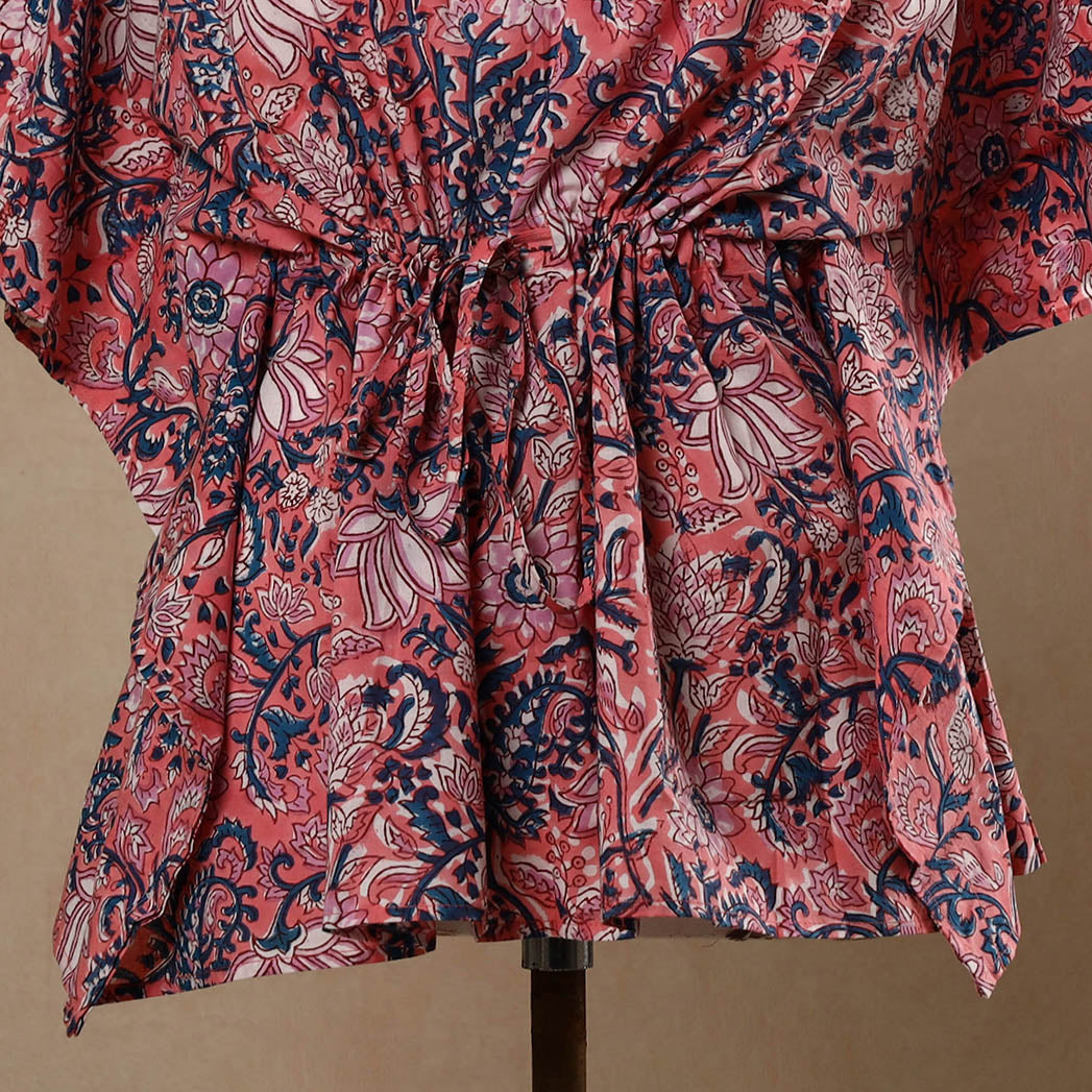  Hand Block Printed Cotton Kaftan with Tie-Up Waist l iTokri.com
