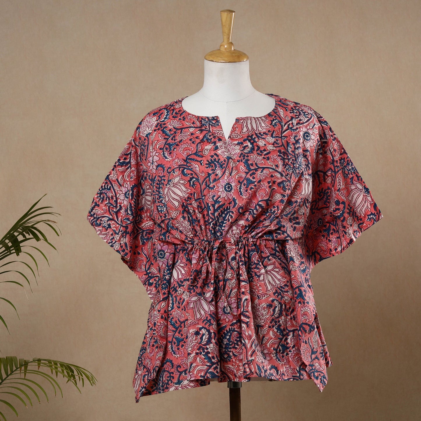  Hand Block Printed Cotton Kaftan with Tie-Up Waist l iTokri.com