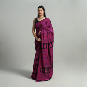 Pink Hand Block Printed Natural Dyed Cotton Bagh Saree
