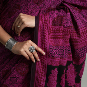 Pink Hand Block Printed Natural Dyed Cotton Bagh Saree
