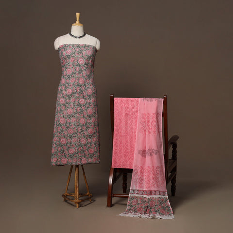 Hand sanganeri cotton 3pc unstitched dress material 15