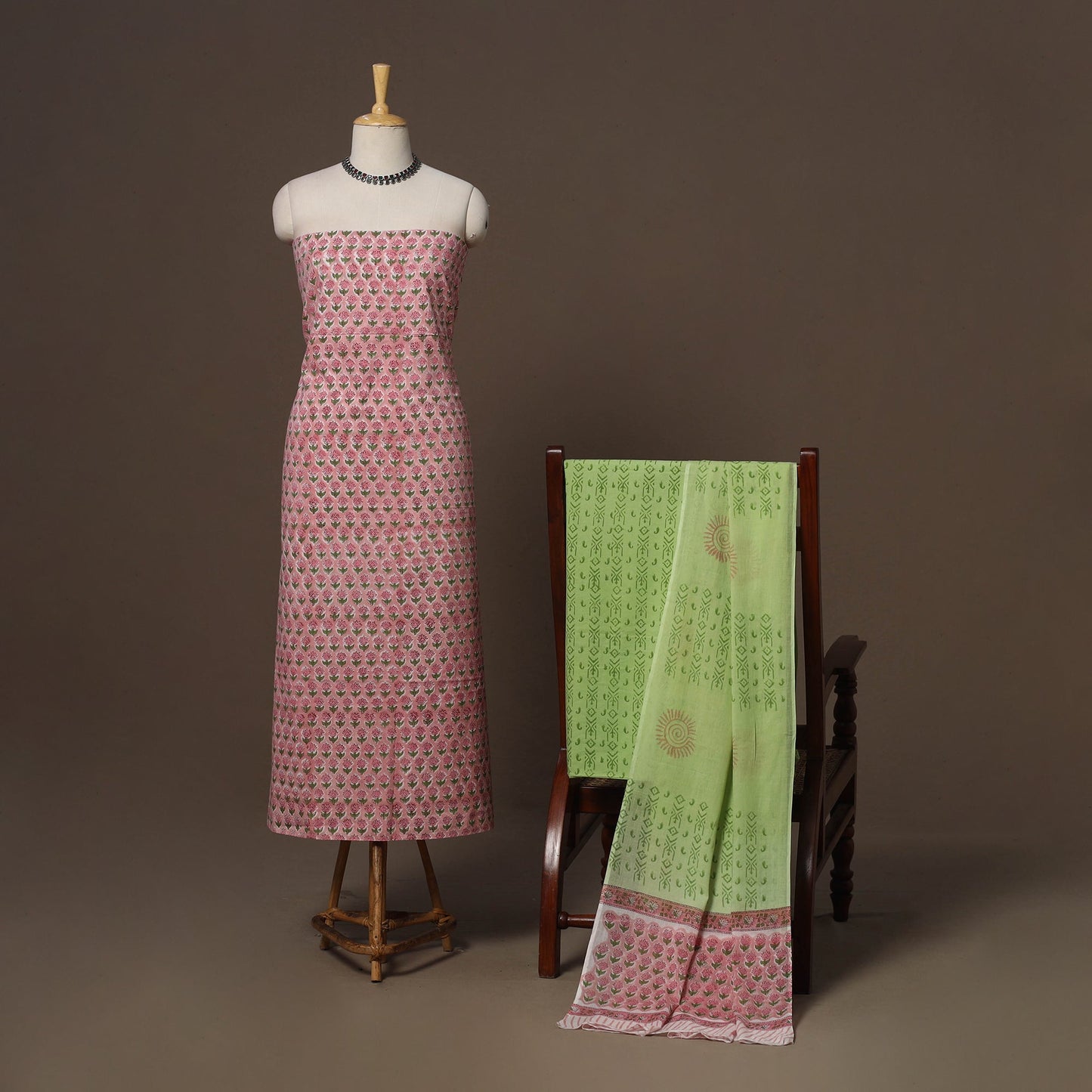 Hand sanganeri cotton 3pc unstitched dress material 34