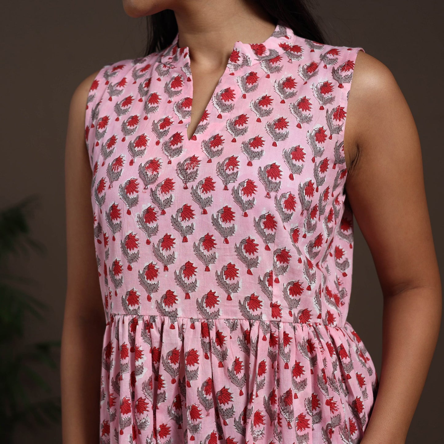 Pink - hand tiered sanganeri dress 06 - handcrafted